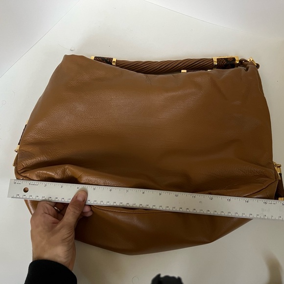 Lightly Used Michael Kors Brown Leather Handbag With Python Zipper Pull Accents - Picture 10 of 11